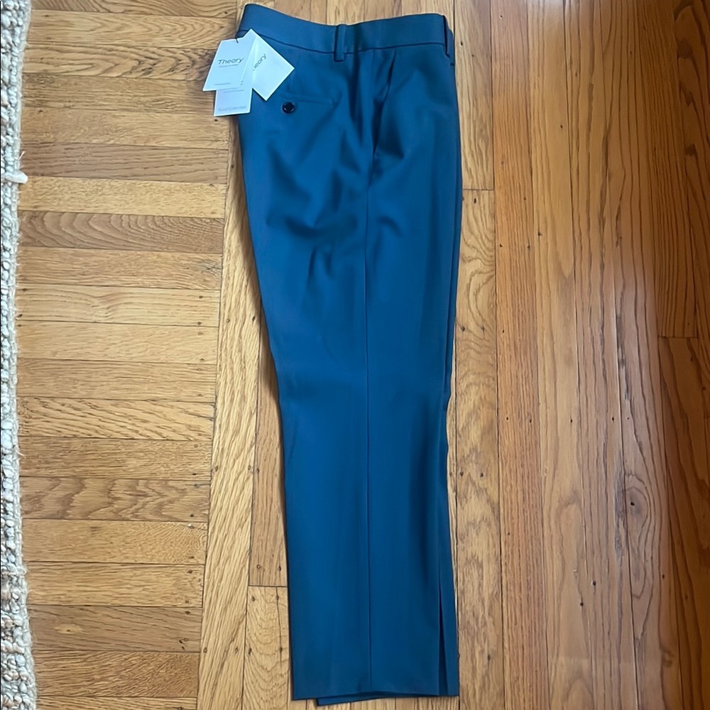 Theory Treeca Blue Dress Pants Classic Straight-Leg- classic wool
